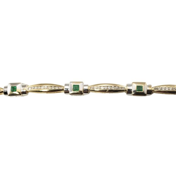 Vintage 14 Karat Yellow Gold Natural Emerald and Diamond Bracelet #11733 - Picture 2 of 9